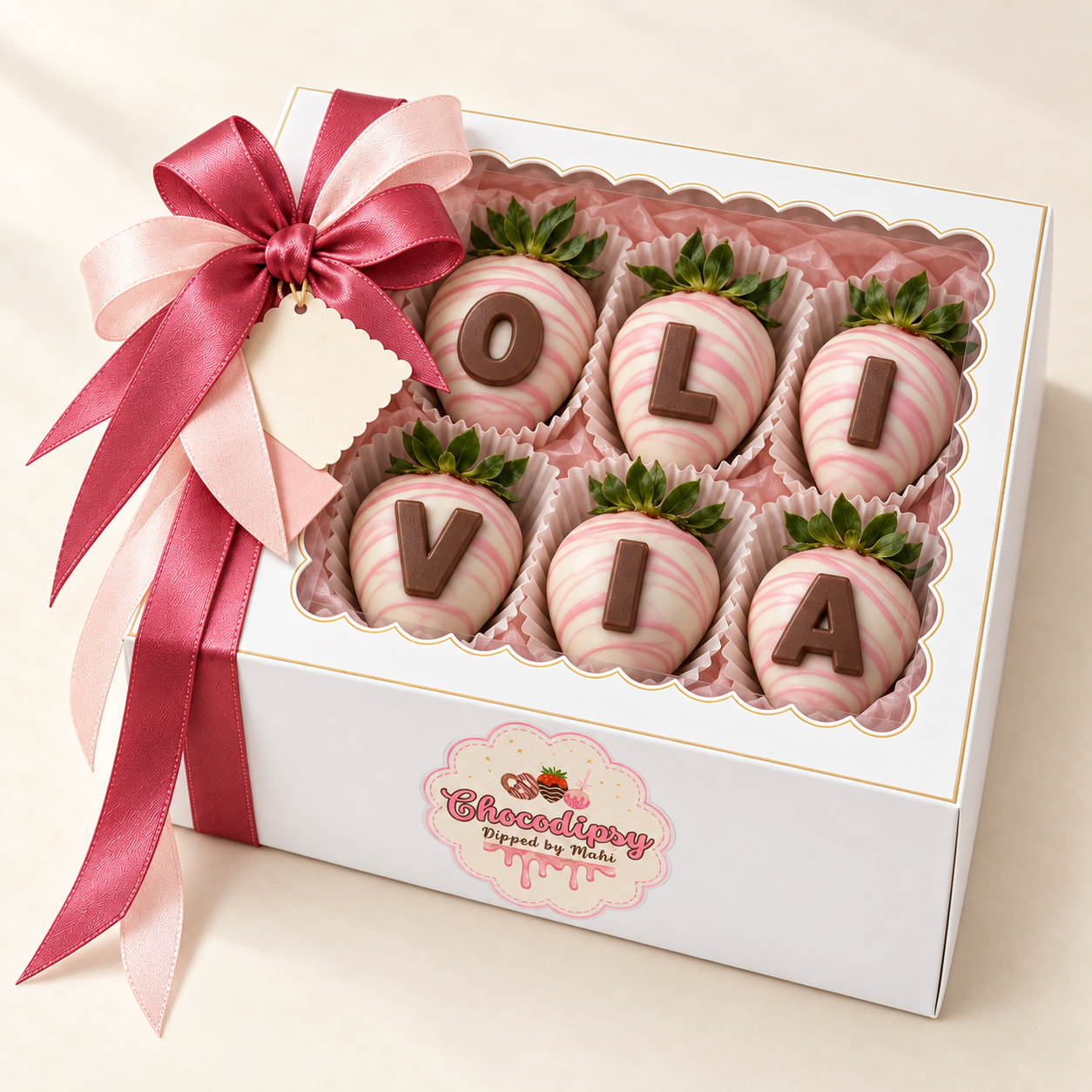 Your Name Strawberry Box — 6 strawberries · OLIVIA example